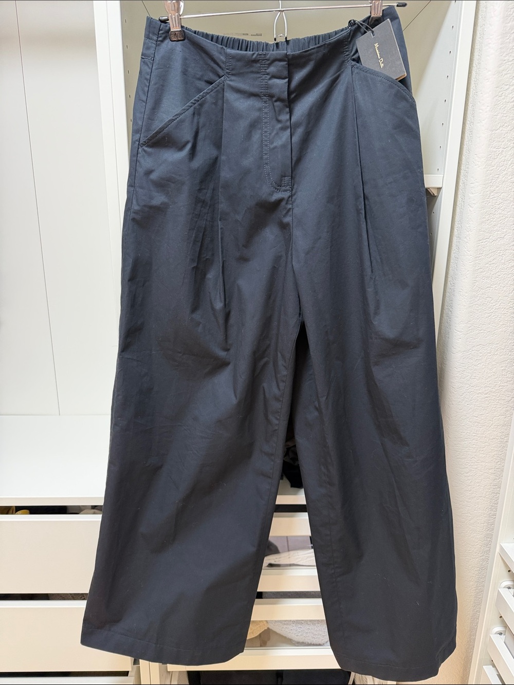 Massimo Dutti Navy Wide-Leg Women's Pants